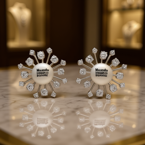 Orecchini a lobo Mtokuby con fiore, in oro bianco, imitazione perla e zirconi, montatura a griffe, gioielli classici da donna per feste - Product Image 2