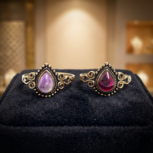 Anillo de Joyería Bohemia con Gema de Amatista Natural y Engaste de Latón con Granate Rojo para Mujer, ¡Gran Venta! - Product Image 1