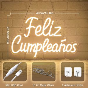 Spanish Happy Birthday Neon <b>Sign</b> LED Indoor Hanging Atmosphere Light Shop <b>Sign</b> Wall Decoration Light Entrance Indicator Light - Product Image 3