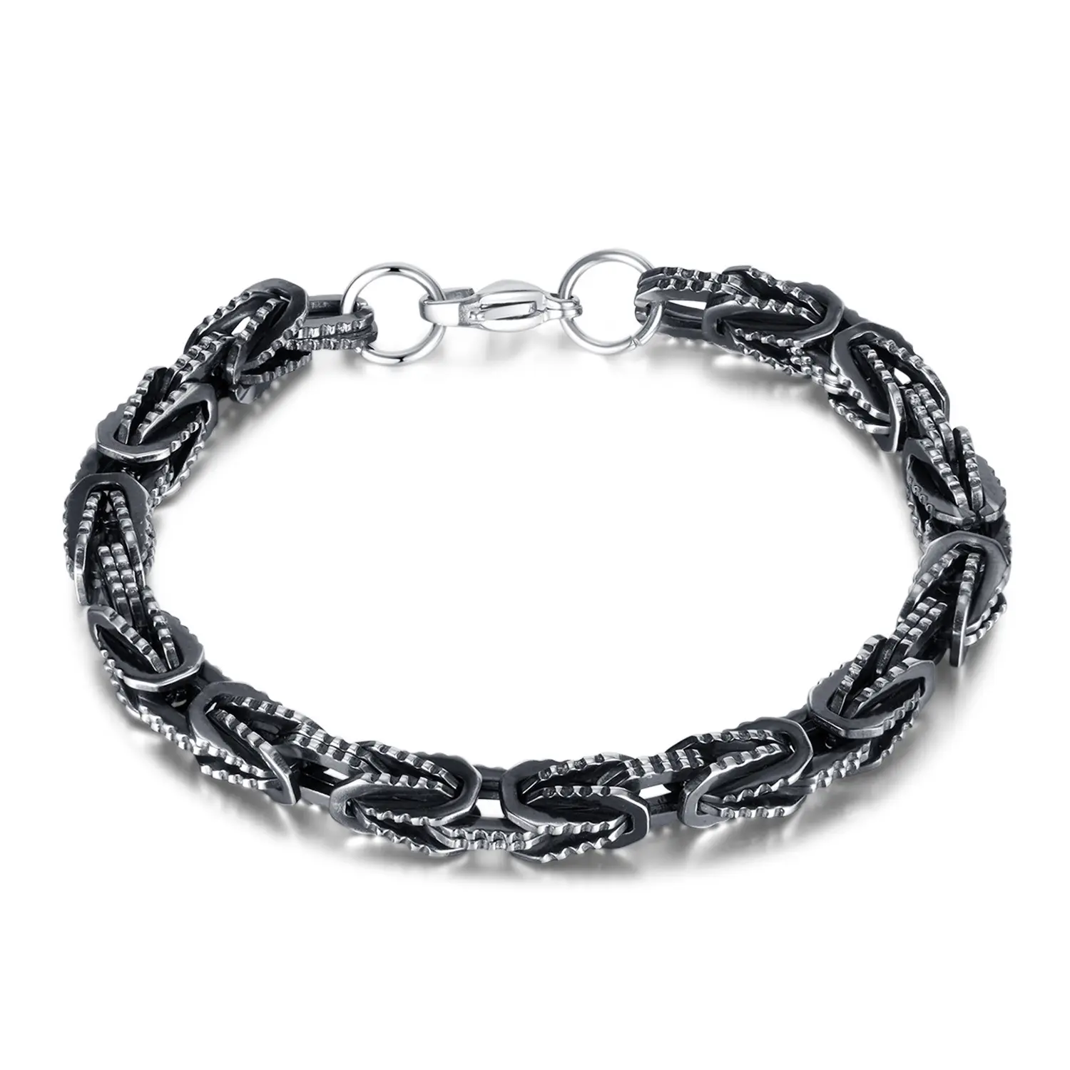 2024 Mens Modern Stainless Steel 8mm Black Byzantine Chain Bracelet Jewelry For Boy Man