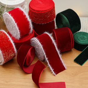 JIN PENG 2.5/3.8cm Multi Red Velvet רול סרט חג המולד לעטיפת מתנות לעיצוב עץ - Product Image 1
