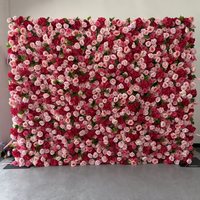 Mur floral artificiel semi-fait main BBGS Rose-pink Rose Hydrangea en soie pour toile de fond de mariage