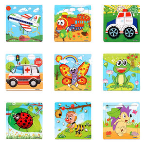 En gros 9 PCS Préscolaire Intelligence Dessin Animé Carton Peinture Personnalisé 3D En Bois Puzzle Animal Jouet Éducatif - Product Image 3