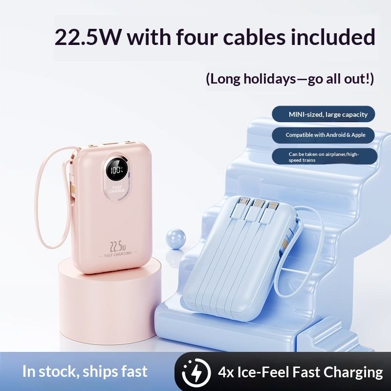 Power Interface Unit Design Business Gift Built-in Cable Plastic Power Bank Card Mini 20000mAh ...