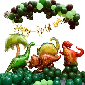 铝包恐龙气球链生日旗套装儿童生日丛林背景装饰派对气球