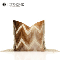 Coussin décoratif TiffHome tissé, écologique, à motif géométrique, avec franges, dégradé marron, amovible et lavable pour canapé