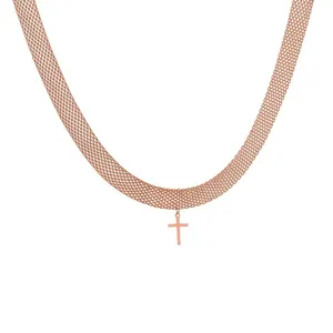 Cadena ancha de acero inoxidable para hombre y mujer, Gargantilla chapada en oro rosa de 8mm con colgante cruzado pequeño