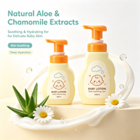 Lotion pour bébé en marque privée, extrait naturel d'aloe vera et de camomille, hydratation douce, hypoallergénique pour nouveau-né, nourrisson, tout-petit
