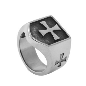 European Style <b>Titanium</b> Steel Shield Cross <b>Ring</b> Men's Punk Jewelry Silver Color 213005 - Product Image 5