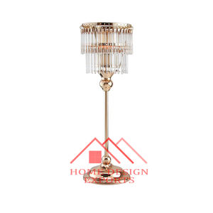 เชิงเทียนทรงสูงสำหรับตกแต่งบ้านและภายในเชิงเทียนทำจากลูกปัดคริสตัลเชิงเทียนโลหะ - Product Image 1