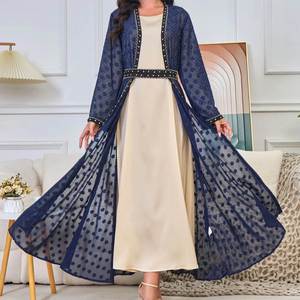 Elegante Set Abaya con Cardigan Ricamato e Gilet, Vestito da Sera Traspirante e Alla Moda <span class=keywords><strong>per</strong></span> la Primavera, <span class=keywords><strong>per</strong></span> Dubai e Paesi del Medio Oriente - Product Image 1