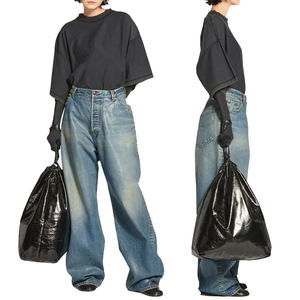 <span class=keywords><strong>Pantaloni</strong></span> in Denim di cotone azzurro all'ingrosso personalizzati Jeans larghi a gamba larga a vita alta da <span class=keywords><strong>donna</strong></span> - Product Image 6