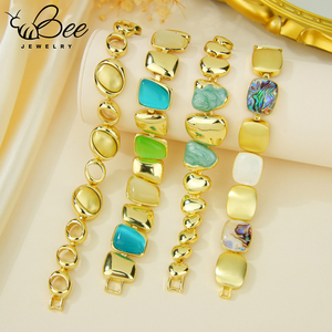 Trendy Fashion Turkey Gemstone 14K Gold Copper Dainty Jewelry Bracelet Oval Crystal Geometric Charm Bracelet - Product Image 4
