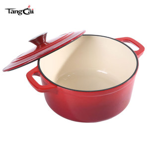 <span class=keywords><strong>Cocotte</strong></span> <span class=keywords><strong>en</strong></span> <span class=keywords><strong>fonte</strong></span> robuste de 24 cm avec couvercle rouge et doubles poignées, pot à ragoût émaillé compatible avec toutes les cuisinières - Product Image 1