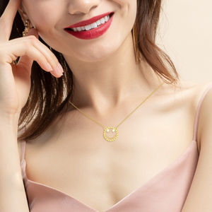 Chapado en oro de moda boda 925 cara de plata esterlina ojos de estrella y cadena sonrisa colgante collar para mujeres y niñas - Product Image 6