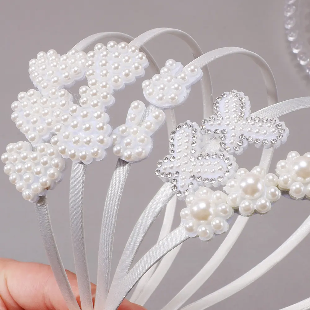 CN nueva moda perla blanca lazo nudo diadema mujeres niñas linda flor conejo princesa diadema
