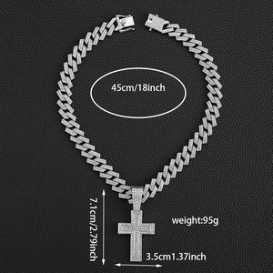 Full <b>Cross</b> Pendant Fashion Trend Rhombus Men's Cuban <b>Chain</b> Necklace - Product Image 2