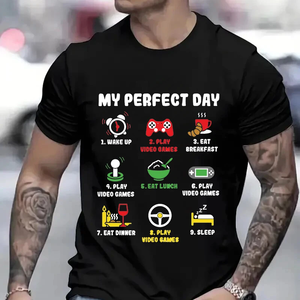 Camisetas para hombre My Perfect Day Gamer, camiseta divertida para videojuegos, camisetas para hombre, camisetas para amantes de los videojuegos, ropa - Product Image 1