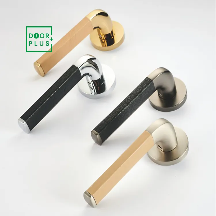 Doorplus European Leather Zinc Alloy Door Handle Lock Interior Bedroom/Bathroom lock Home Room Safety Door Lever handles