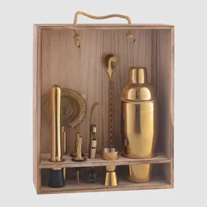 Fabbrica personalizzata vari stili capacità scatola di legno Logo Set colori barman Kit Martini shaker in acciaio inossidabile Cocktail