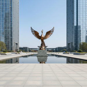 Grande sculpture de phénix en bronze coulé à la main, statue d'oiseau abstraite moderne en métal pour décoration extérieure - Product Image 2