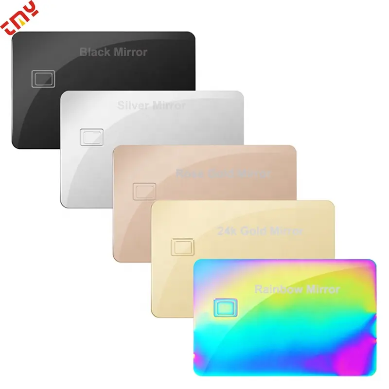 Kartu kredit Metal kartu Debit Bank kosong besi tahan karat cermin emas/emas mawar/pelangi/24k kustom untuk ukiran Laser