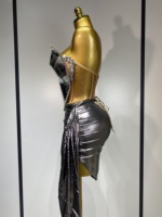 Ensemble deux pièces pour femmes, haut à paillettes, argenté, sexy, pour spectacle sur scène, danseuse, soirée en boîte de nuit, anniversaire, tenue de luxe