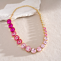 Bijoux fantaisie OEM/ODM en gros, collier et boucles d'oreilles en cristal rond rose, ensemble de bijoux de mariée avec strass dégradés pour femmes