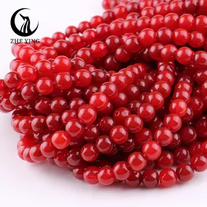 Zhe Ying 6mm perles de corail synthétique perles d'agate de jade rouge bracelet couleur d'origine non teintée, collier perles rouges pour la fabrication de bijoux