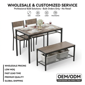 Modern 4 Piece Rectangular Wooden <strong>Dining</strong> <strong>Table</strong> Set for 4 Kitchen <strong>Table</strong> and 2 Chairs <strong>with</strong> <strong>Bench</strong> - Product Image 1