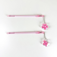 Stylo gel Ango Beautiful Sparkling Plastic Pink Petals Flower Pendant 0,5 mm bleu personnalisable pour étudiants, examens et signature