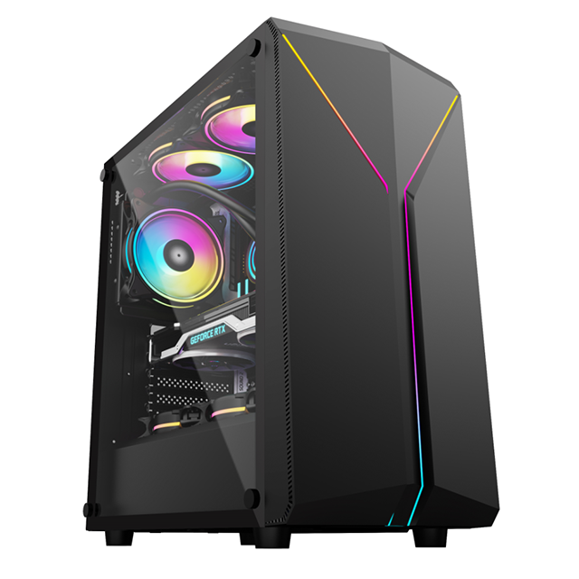 Hongyi M-ATX/ATX/ITX Vertical Table PC Case Towers RGB Fan & HD Audio ARGB Light Gamer Gaming Computer with Glass Side Panel