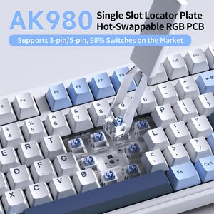 Clavier mécanique DIY Ak980 Flying Fish Switch (couleurs d'usine bleu-blanc-marine) Tri-mode RGB - Product Image 4