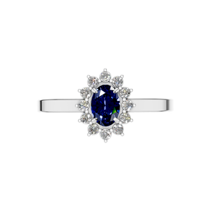 แหวนแซฟไฟร์สีฟ้าตัดวงรีสีทองหรูหราหรือสีเงินทรงรีประดับเพชรรัศมีเป็นอมตะ - Product Image 3