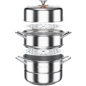 Konka Multi Layer Steamer 3 Tier Stainless Steel Food Grade Induction Cooker Compatible Steam Pot Gift Set - Product Image 2