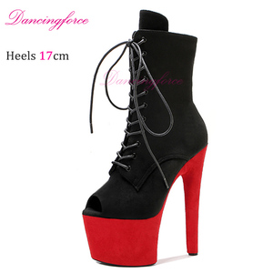 17cm <span class=keywords><strong>Nude</strong></span> Faux Suede Stripper Talons Hauts <span class=keywords><strong>Bottines</strong></span> Femmes Sexy Discothèque Danseuse Exotique Chaussures À Lacets Fermeture Plate-Forme Style - Product Image 6