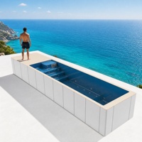 Piscine extérieure polyvalente en fibre de verre de 30 pieds avec terrasse esthétique en terrazzo et pierres lavées et dispositif de contre-courant puissant Piscina