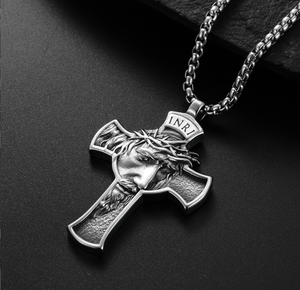 Top Qualidade Mens Aço Inoxidável Jesus Cristo Face Crucifixo Cruz Pingente Colar 2024 - Product Image 4