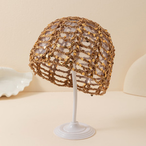 Bonnet en maille rayée en coton pour femme, filet à cheveux en crochet, snood, couvre-chef de nuit et turban enveloppant - Product Image 2