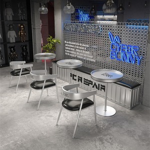 סט שולחן וכיסאות עגולים מברזל תעשייתי לבית, ברים, מסעדות, בתי מלון, חדרי כושר וריהוט אוכל חיצוני - Product Image 3