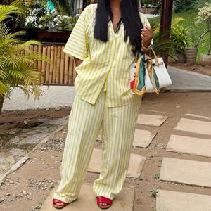 Women's New Arrival Striped Short-Sleeve Oversized Top & High-Waisted <b>Pants</b> African Casual 2-Piece Set Fashion - Product Image 5