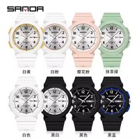 SANDA 6097 Nouvelle Montre à Quartz Tendance pour Homme, Simple, en Silicone, Verre, Étanche 3 ATM, Affichage Numérique, Aiguilles Lumineuses