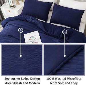 Ensemble de <span class=keywords><strong>couette</strong></span> en tissu seersucker, taille Queen (90x90 pouces), 3 pièces - <span class=keywords><strong>Couette</strong></span> légère en tissu 100% doux lavé avec 2 taies d'oreiller - Product Image 4