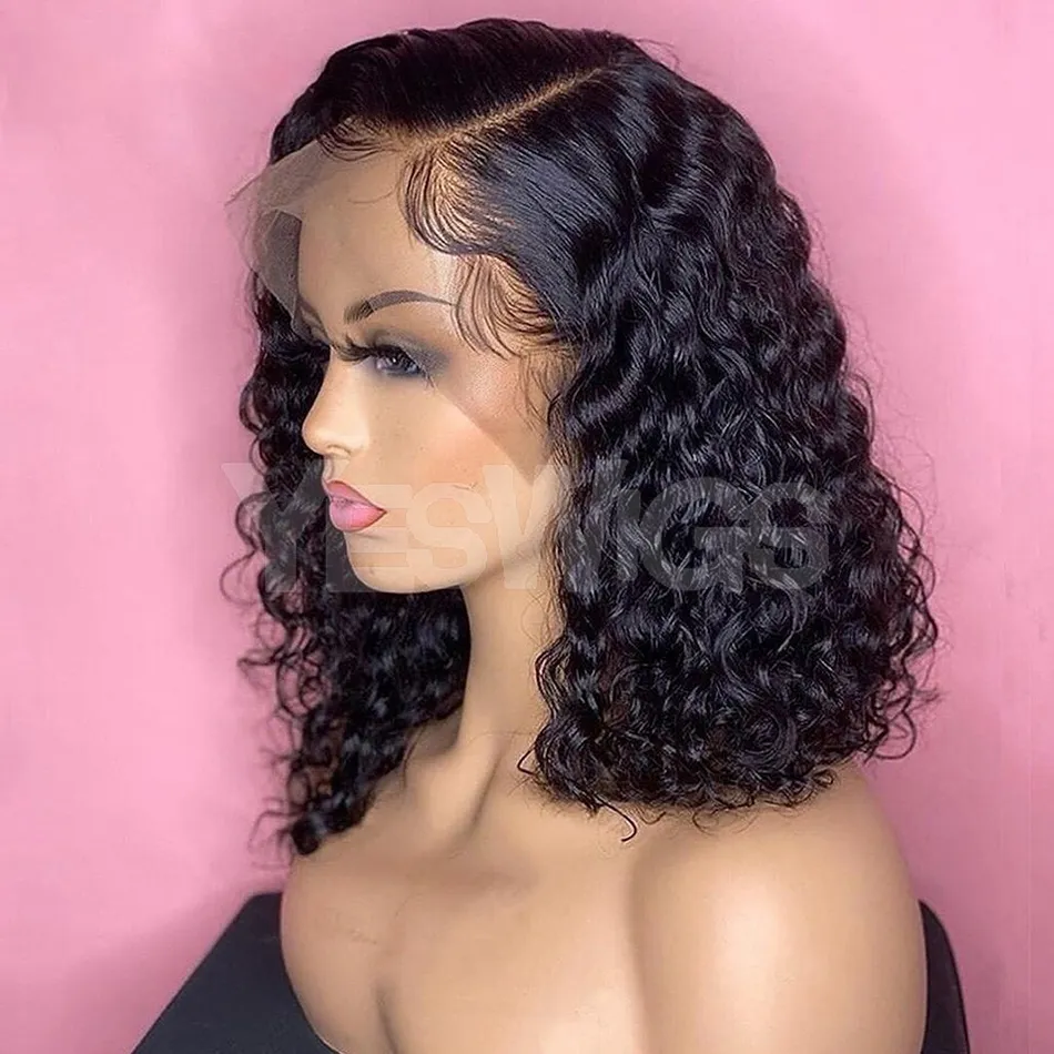 Deep Curly Wave Short Bob Wigs Human Hair Hd Full Lace Front Wig Raw Peruvian Virgin Human Hair Lace Frontal Wig For Black Women
