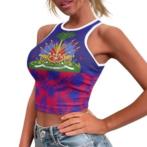 Vêtements avec drapeau haïtien des Caraïbes, chemise haïtienne personnalisée, haut <span class=keywords><strong>de</strong></span> <span class=keywords><strong>sport</strong></span> sans manches ajusté, crop tops, livraison directe, mode - Product Image 5