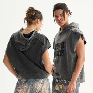 <strong>Men's</strong> Hooded Sleeveless <strong>Vest</strong> Trendy Cotton Blend Street Style Loose Fit Letter Patchwork Distressed T-Shirt-Durable Moisture - Product Image 1
