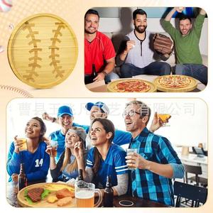 Bamboo Round Baseball <b>Tray</b> 30cm Wooden <b>Snack</b> <b>Tray</b> For Restaurant Serving - Product Image 1
