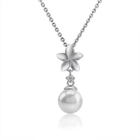 Collier Pendentif Fleur de Plumeria Vie Marine en Argent Sterling 925 et Perle d'Eau Douce, Bijoux Tropicaux en Argent
