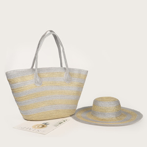 Chapeaux de plage en raphia pour femmes, sac tissé à la main en paille tropicale brillante avec fil d'or - Product Image 3
