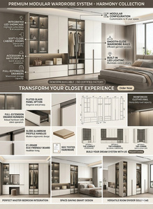 Armoire de chambre à coucher moderne minimaliste de luxe, meubles sur mesure en bois avec portes en verre, éclairage LED et tiroirs - Product Image 3
